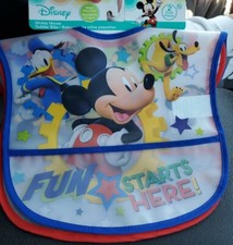 Disney Mickey Mouse 2 pk Toddler Bibs 6M Water Resistant - PVC Free - NEW