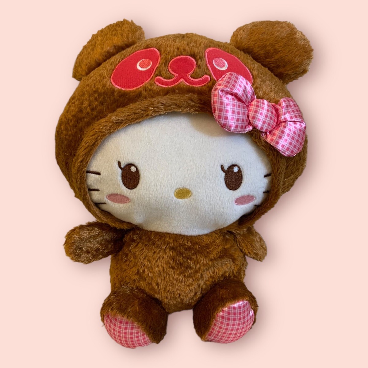 Hello Kitty Plush Brown Fuzzy Panda Bear Outfit Sanrio Stuffed