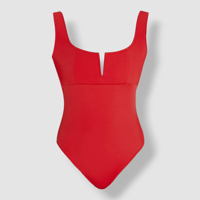 $350 OYE Women's Red Scoop-Neck Knit One-Piece Swimsuit Size Small