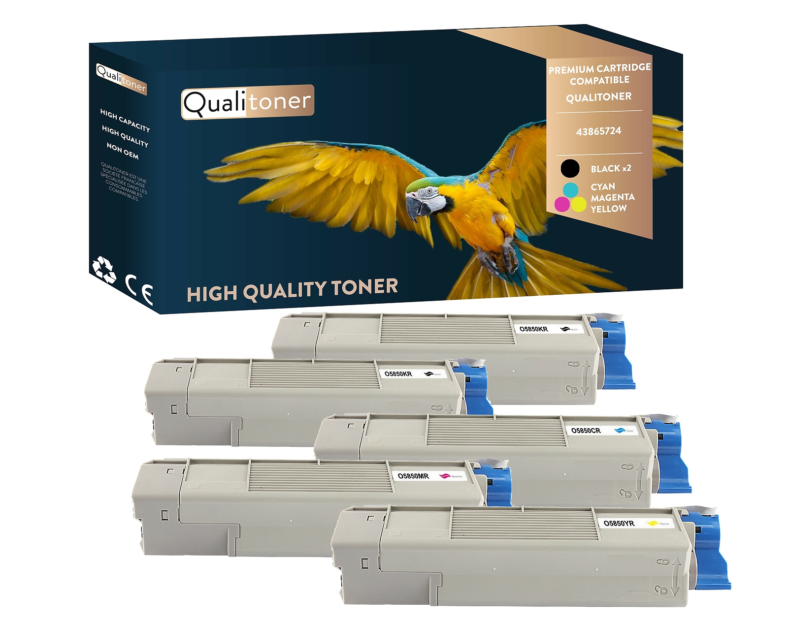 Toners OKI 43865724 compatible QUALITONER lot de 5 finition Premium pour entreprise