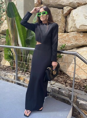 black lace one shoulder long sleeve dress Black One Shoulder Maxi Dress With Slit