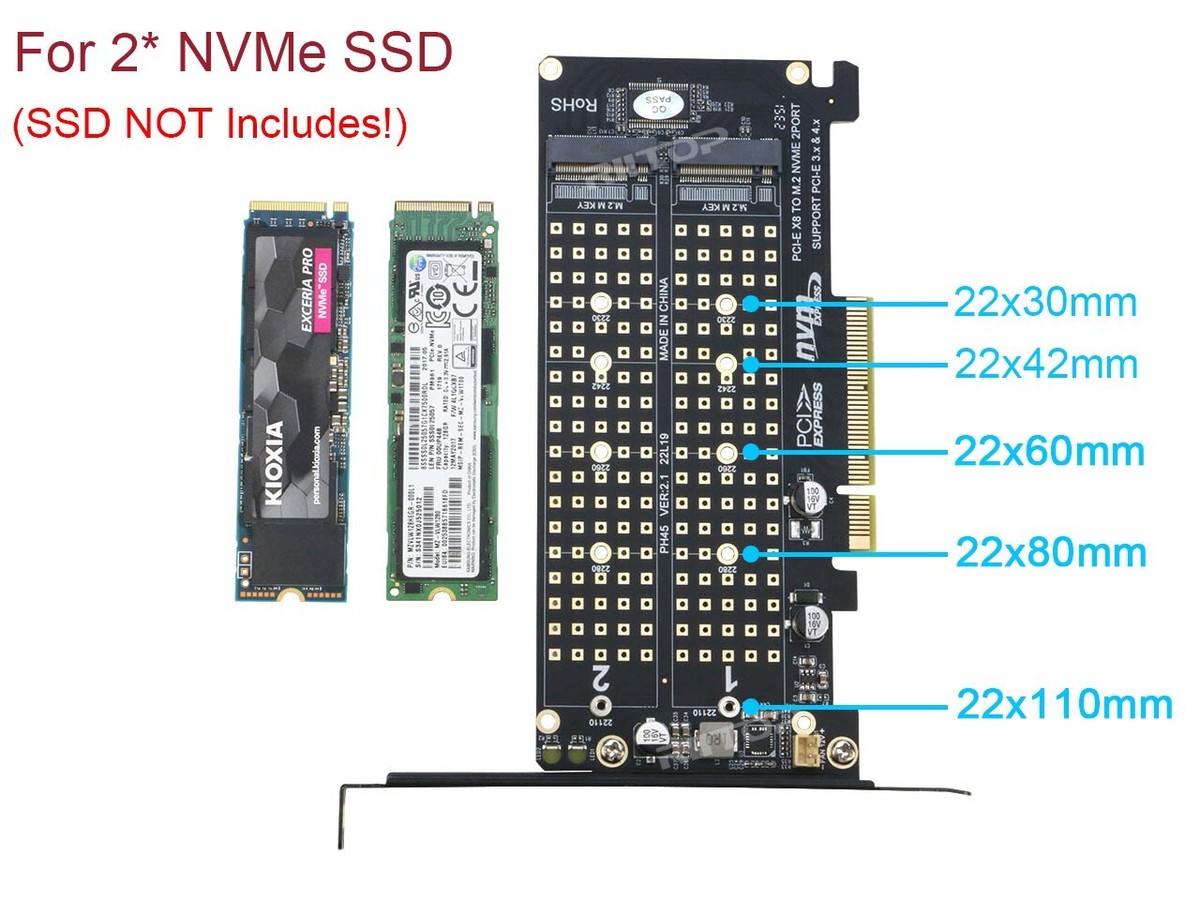 Dual NVME to PCIE Express Gen3 X8 X16 Adapter Card