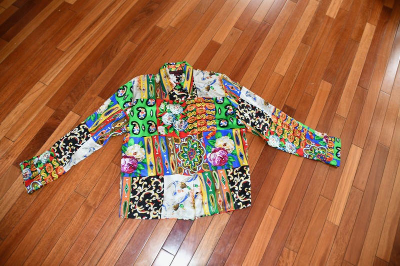 Vintage Jerri Sherman Collection Multi Color Button Down Silk Blouse Sz 10 90s