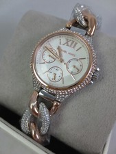 NEW Michael Kors Camille Chain Glitz Two Tone Rose Gold Silver Watch MK6843 Box