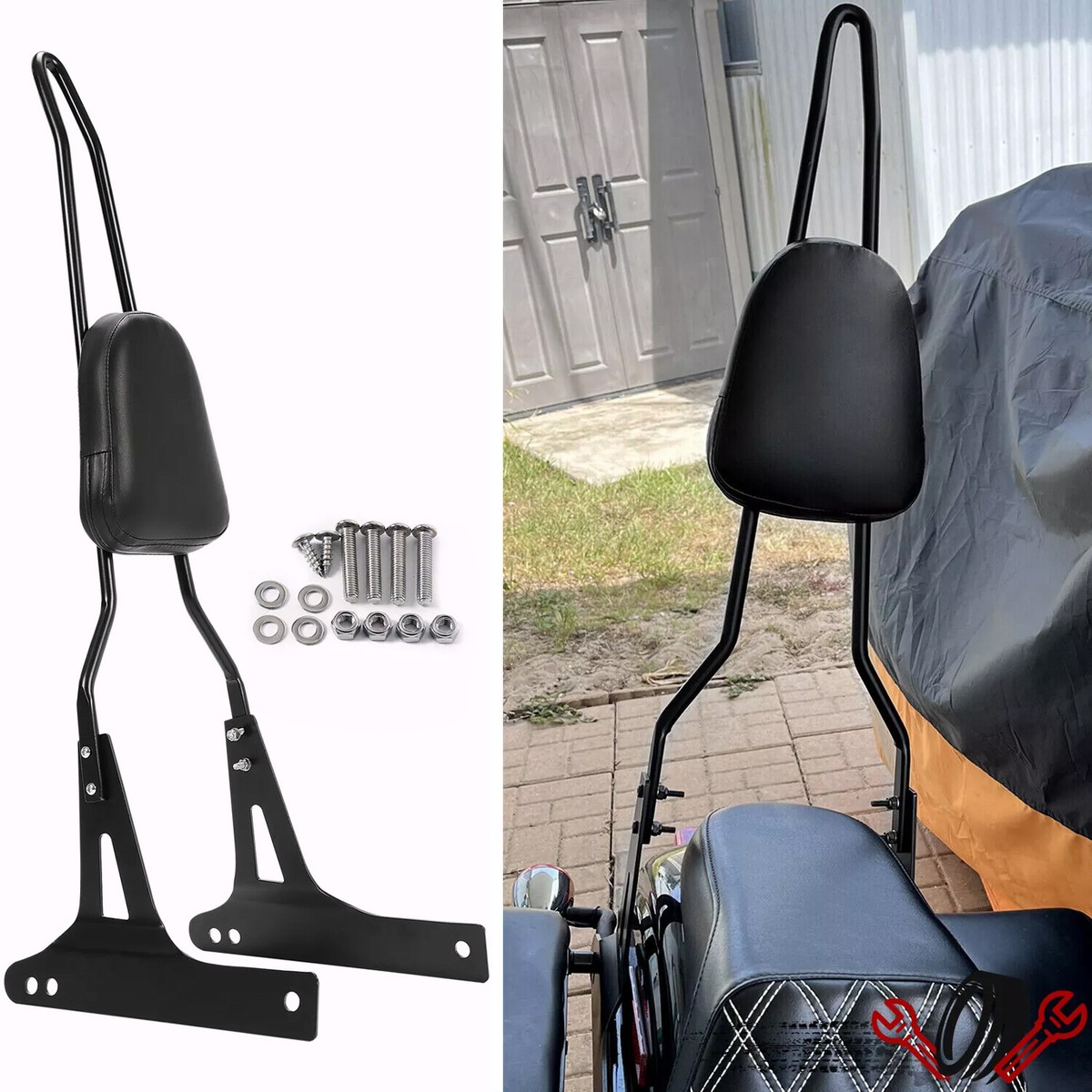Sissy Bar King/Passenger Backrest 30" Detachable Luggage Rack For Harley-Davidson Softail Street - View #2