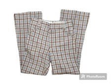 Vintage 70s brown And Blue Plaid Pants With Fastener And Zipper.