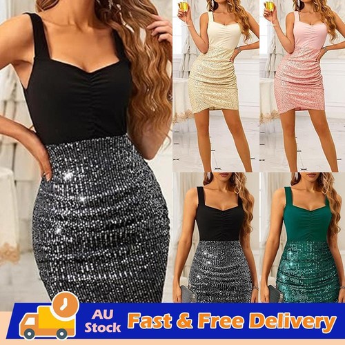 Womens Sexy Sleeveless V-Neck Bodycon Min Dress Evening Party Cocktail Ball Gown