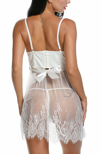 Plus-Size-Women-Sexy-White-Lingerie-Set-Underwear-Lace-Dress-Babydoll-Sleepwear - Picture 8 of 19