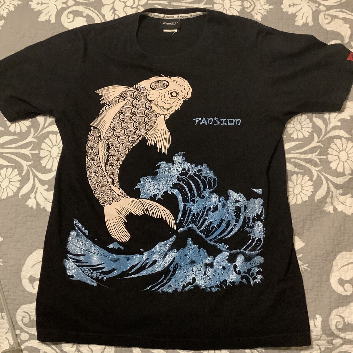 Vtg Mens S T-SHIRT Skate Pansion Fish Big Wave Carp Black Vtg Mens S T-SHIRT Skate Pansion Fish Big Wave Carp Black