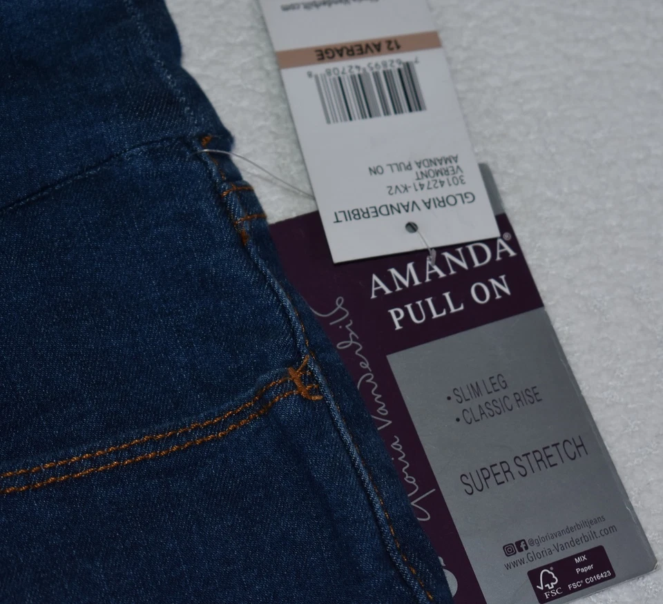 Pantalones de mezclilla azules elásticos Gloria Vanderbilt Pull On Amanda talla 12 nuevos con etiqueta Foto 4 de 4