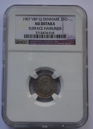 DENMARK  COIN 25 ORE 1907  NGC  AU DETAILS