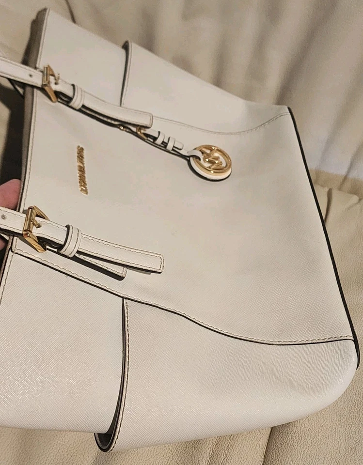 Michael Kors Charlotte Saffiano White Leather Large Tote Bag Purse - Image 2 of 4