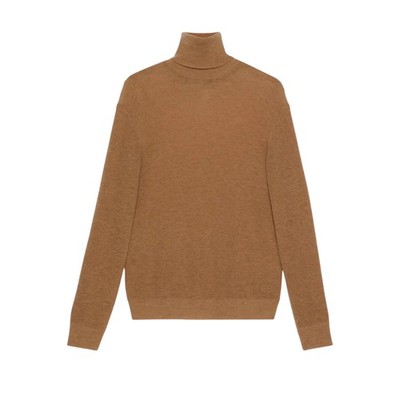 Authentic Men's Gucci Camel Mohair Wool GG Turtleneck Sweater