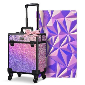Byootique Rolling Makeup Train Case Aluminum Cosmetic Makeup Organizer Suitcase