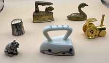 Mini Figurines Sad Iron Porcelain/brass Pewter Pig Abalone Thimble Swan Tractor
