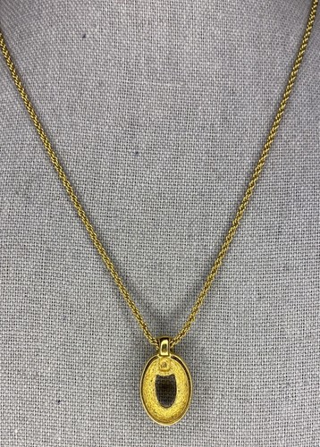 Christian Dior goldfarben Metall und Strass Kreis Anhänger Halskette (16 Zoll) - Bild 5 von 8