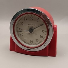 Vintage EASTMAN KODAK 60 min wind-up Timer for Darkroom Red/Chrome Swivel 1940's