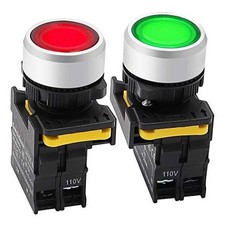  2Pcs Red Green LED Light Voltage 110V-220V 22mm 1NO 1NC Red 1NC+Green 1NO