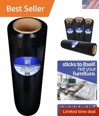 Black 18'' Stretch Film/Wrap - Durable, High-Strength Packaging for Moving & S...