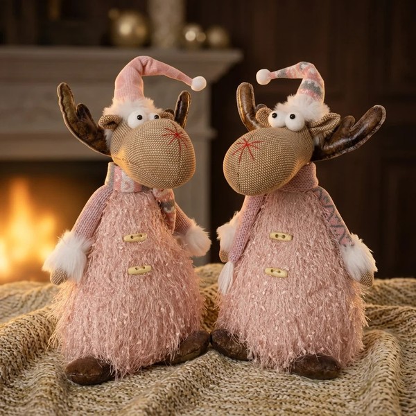 Elch 40Cm(55Cm) Led Hirsch Stehend 2StüCk Dekofigur Rosa Leuchtend Weihnachten-image