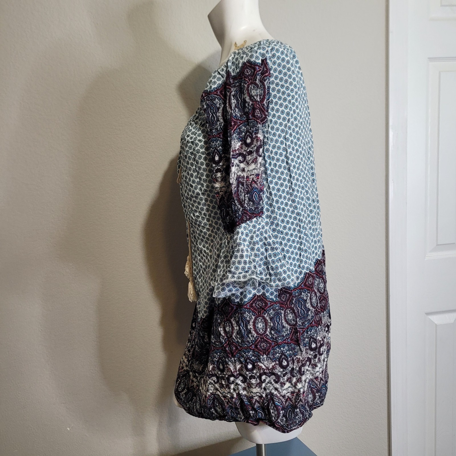 Umgee USA large blouse top patchwork drawstring f… - image 4