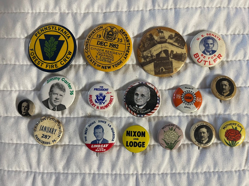 lot of 16 Mixed Vintage Pinback Buttons - Political Hunting UNION TRUMAN CARTER