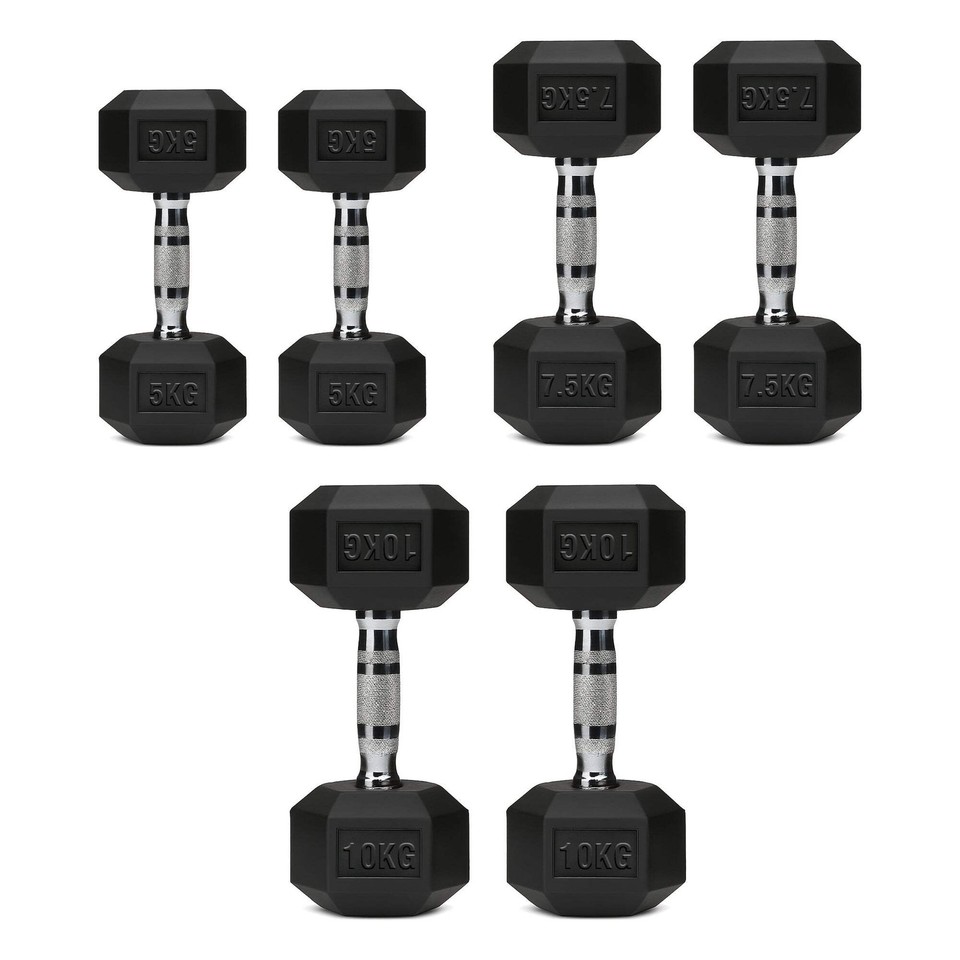 Hex Dumbbell Set with 3-Tier Tree Rack & Optional Bench – Rubber Coated ...