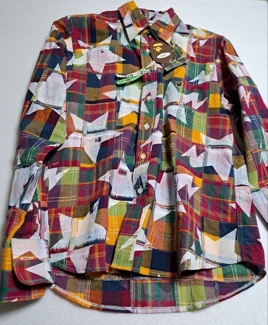 USED A BATHING APE CHECKERED PATCHWORK SHIRT, AUT… - image 1
