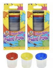 6X NON SPILL PAINT POTS CHILDREN KIDS BACK TO SCHOOL PLASTIC LIDDED PAINTING
