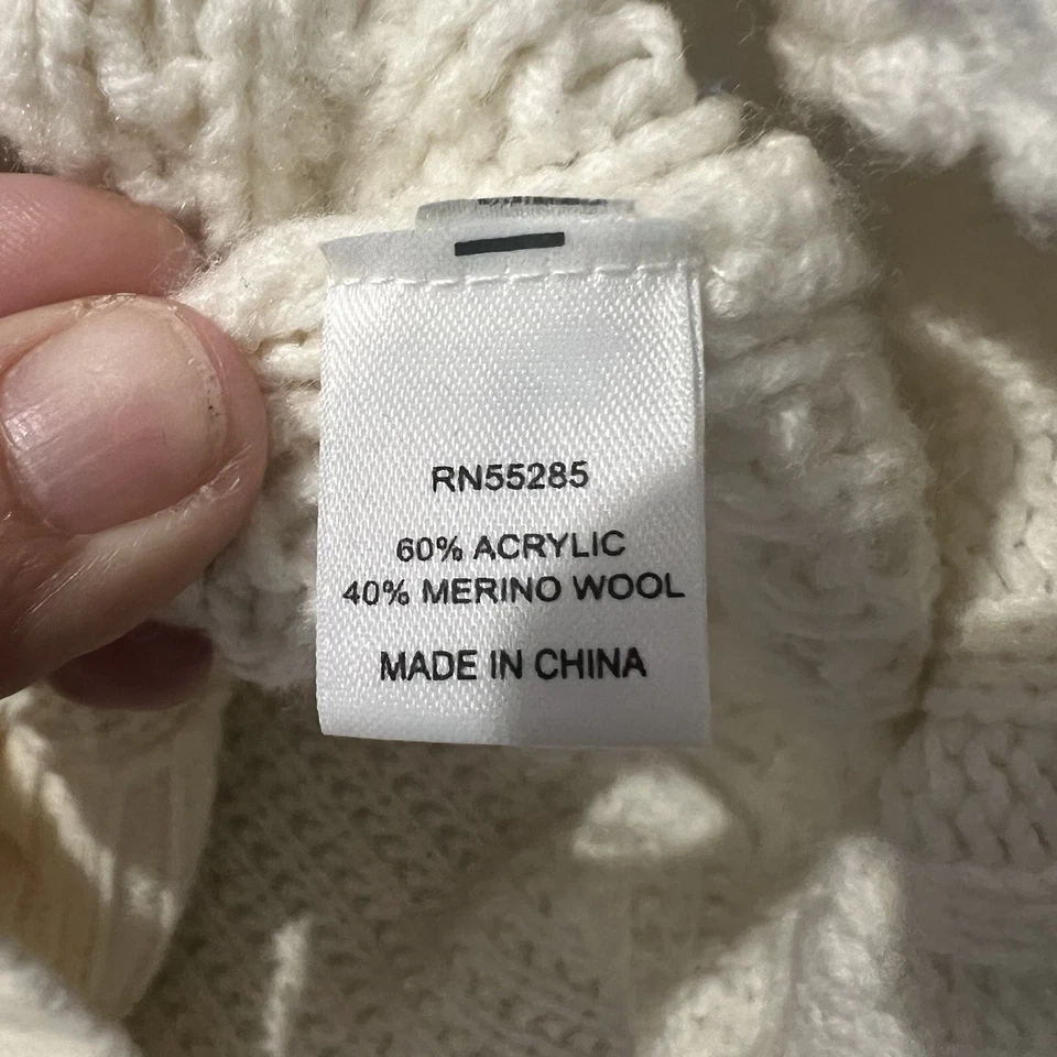 Express Small Cream Knit Sweater Mini Dress Short Cable Knitwear Merino Wool - Image 4 of 4