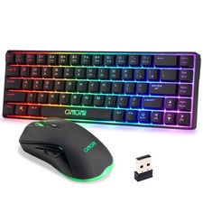 Wireless 60 Gaming Keyboard and Mouse Combo, LED Backlit, Rechargeable, Compact