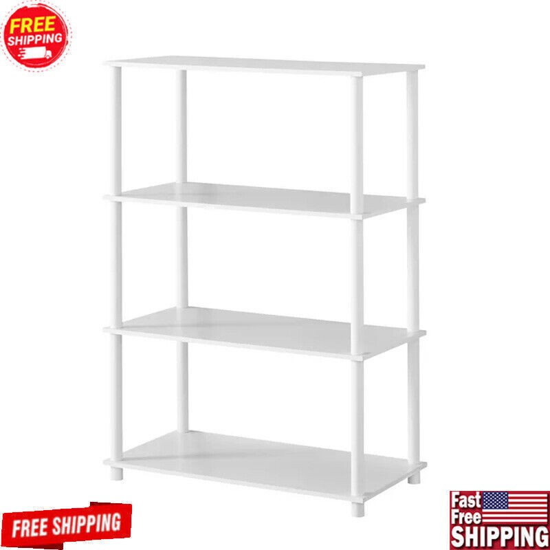 4-Shelf White Bookcase for Office Storage and Display