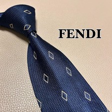 Fendi tie, striped, dotted, checked, navy color.