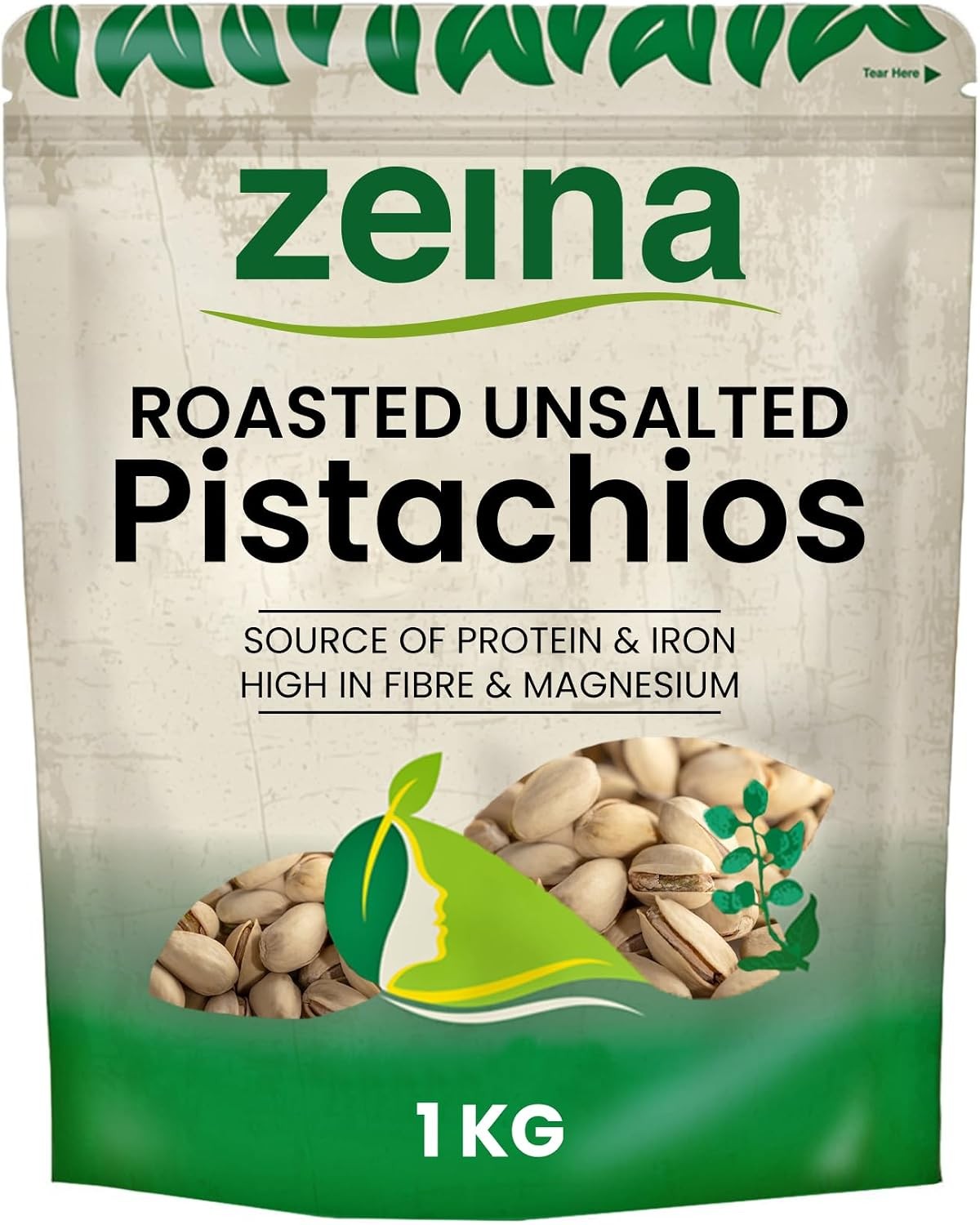 Zeina Naturally Opened, Vegan, Gluten Free Roasted Unsalted Pistachio Nuts (1Kg)