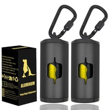 Metal Dog Poop Bag Holder 2-Pack w/Leash Clip Durable Scratch-Resistant Alumi...