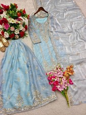 Latest New Silk Sky Blue Top Palazzo With Dupatta For Indian Party Wear