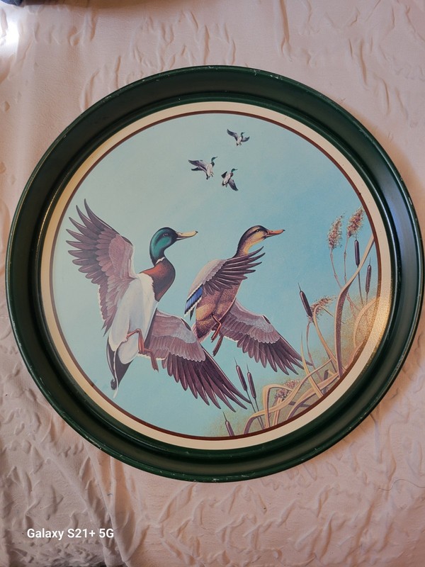Vintage Avon Mallards In Flight Metal Serving Tray Chesapeake Ducks 12" Diameter