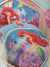 Disney Little Mermaid pink flower Twin Comforter 4PC set ariel FULL