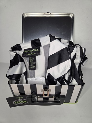 Forever 21 Beetlejuice 2pc Pajamas Set sz Small Button Top & Shorts In Lunchbox - Picture 2 of 10