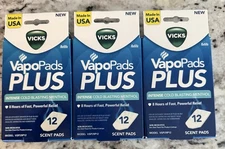 3x Vicks VapoPads Plus Intense Cold Menthol Pads for Humidifiers NEW Sealed