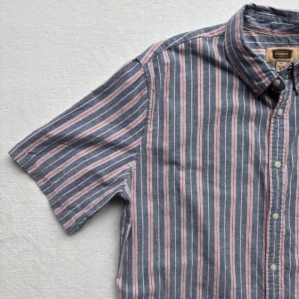 The Foundry Supply Co Men XLT Tall Short Sleeve Shirt Red Stripes 100% Cotton - Image 3 of 4