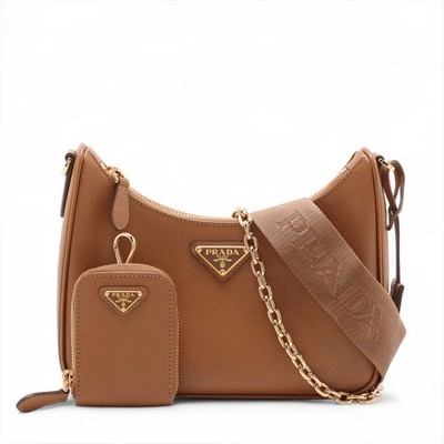 Prada Saffiano Lux Leather 2 Way Shoulder Bag Brown