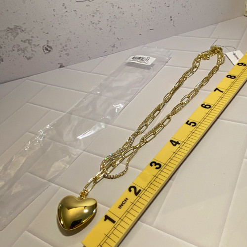 Uncommon James Gold Tone Paperclip Chain Necklace Pavé Crystal Heart Pendant