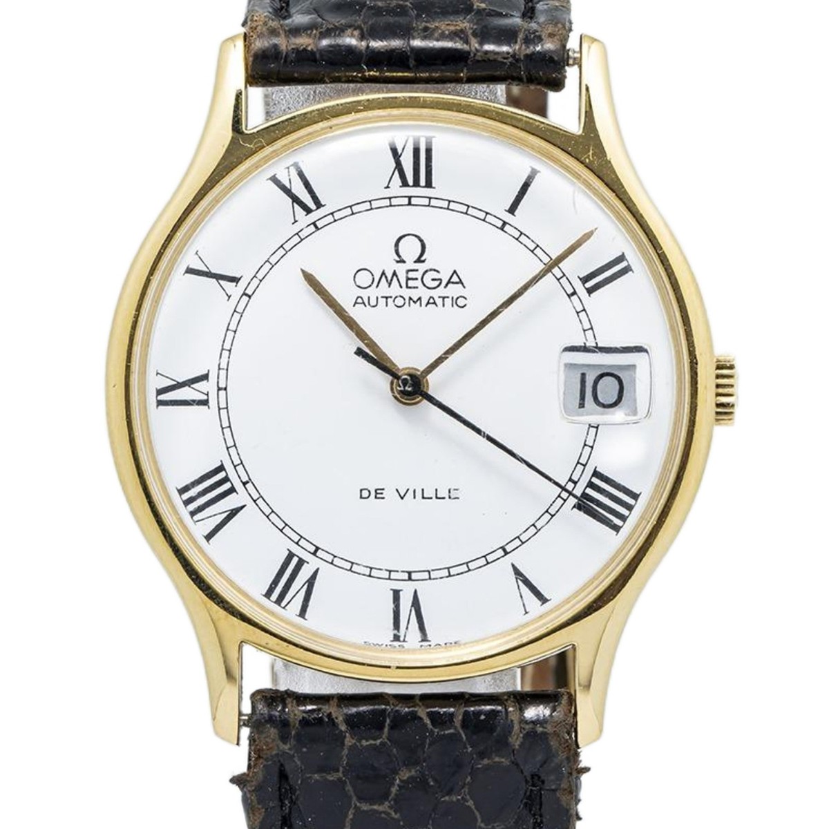 Omega De Ville 162046 Date 18K Yellow Gold White Dial Auto