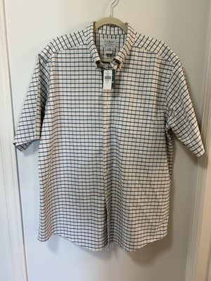 LL Bean Mens 17 Reg Short Sleeve NEW Plaid Button Up Shirt Wrinkle Free