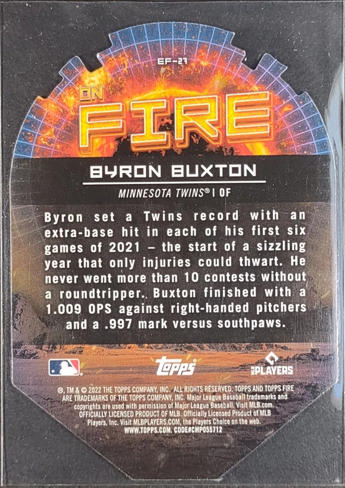 2022 Topps Fire BYRON BUXTON #EF-27 Twins Die-Cut Gold Minted Refractor MNT - Image 2 of 2