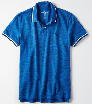 Men's American Eagle AEO Pique Tipped Polo Shirt Medium Cobalt Blue - New