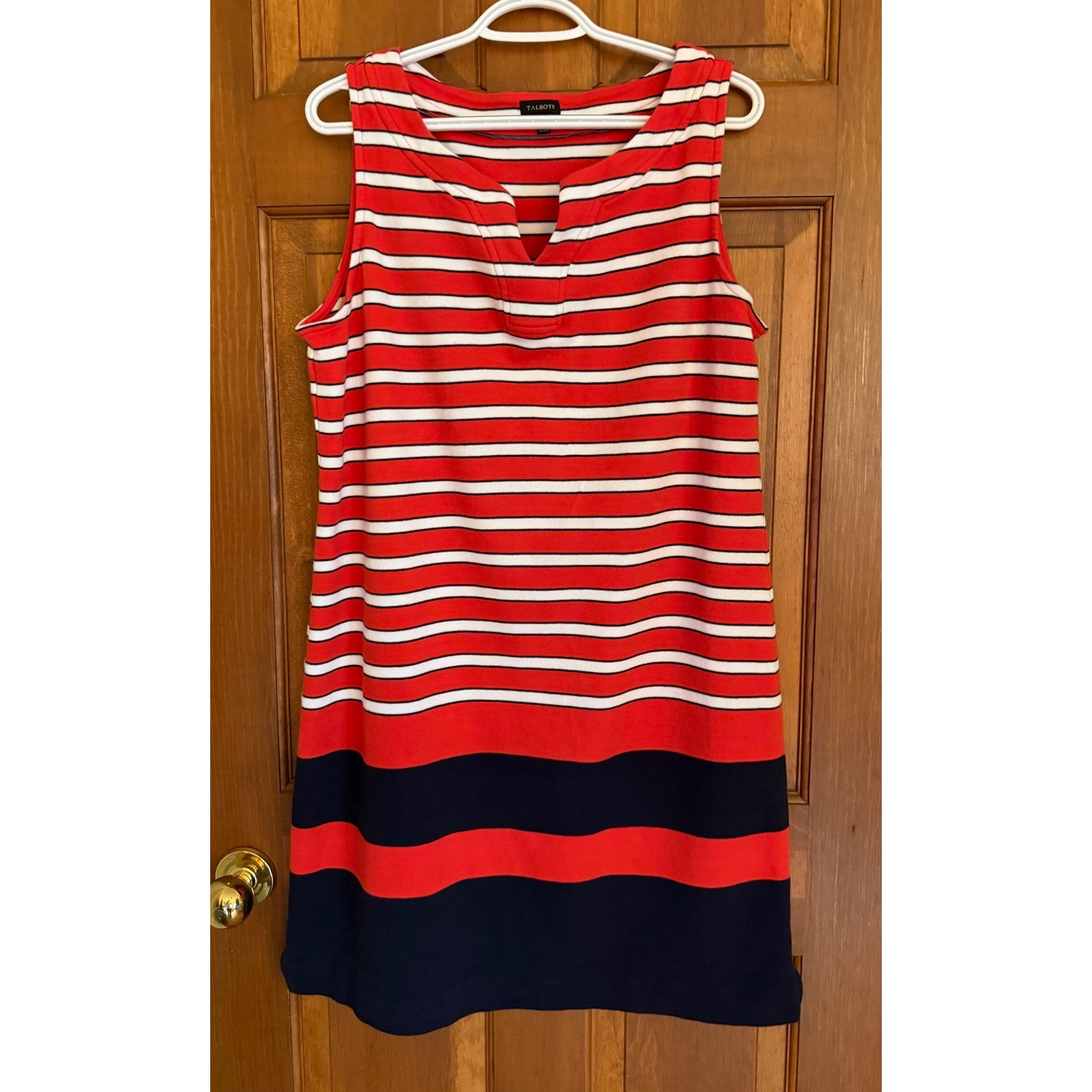 Talbots Nautical Summer Shift Dress Women XL Striped Sleeveless Beach Resortwear