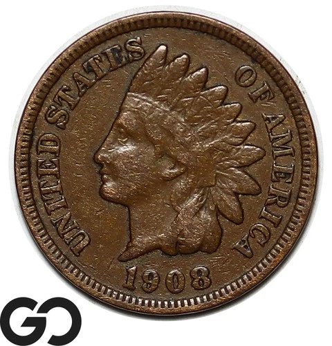 1908-S Indian Head Cent Penny, Choice VF Key Date San Francisco Issue