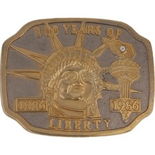 Statue Liberty Centennial Torch American Freedom Patriot 80s Vintage Belt Buckle